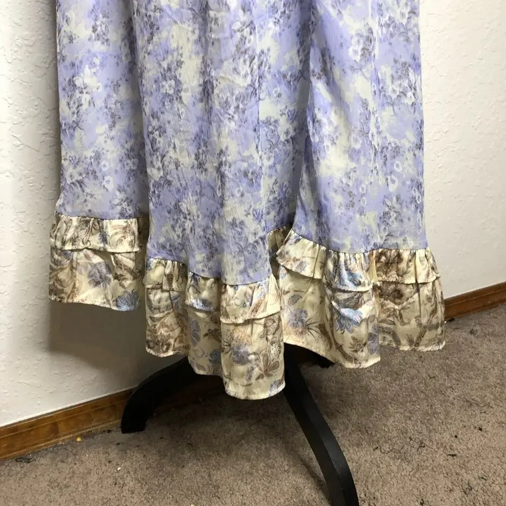 ASOS Design purple white gold floral cottagecore prairie midi dress size 14 NWT